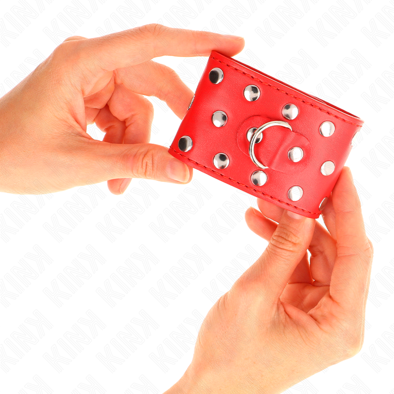 KINK - APPAREILS DE RETENUE POIGNETS AVEC FERMETURE PRESSION PLEINE DE RIVETS ROUGE AJUSTABLE 19-24 CM X 5,5 CM - Sensualia