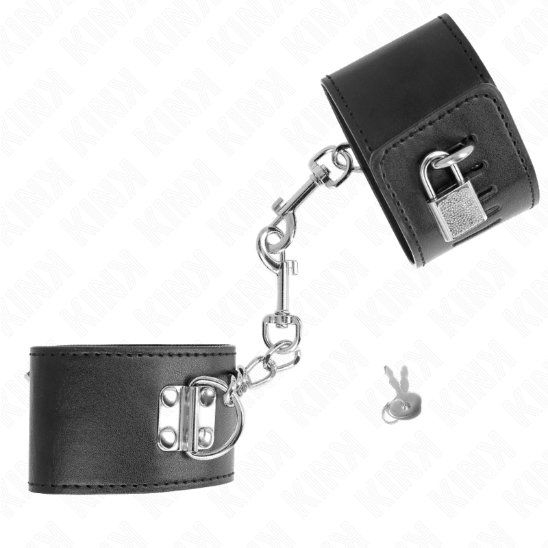 KINK - APPUI-POIGNETS AVEC FERMETURE PAR CADENAS NOIR AJUSTABLE 16-23 CM X 5,5 CM - Sensualia