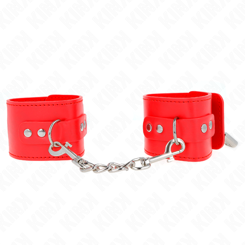 KINK - APPUI-POIGNETS AVEC FERMETURE PAR CADENAS ROUGE AJUSTABLE 16-23 CM X 5,5 CM - Sensualia