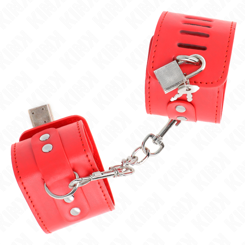 KINK - APPUI-POIGNETS AVEC FERMETURE PAR CADENAS ROUGE AJUSTABLE 16-23 CM X 5,5 CM - Sensualia