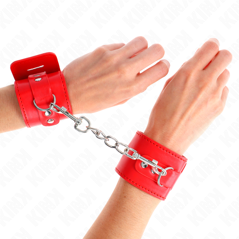 KINK - APPUI-POIGNETS AVEC FERMETURE PAR CADENAS ROUGE AJUSTABLE 16-23 CM X 5,5 CM - Sensualia