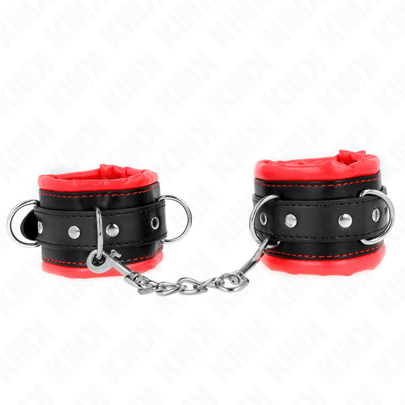 KINK - APPUI-POIGNETS LOURDS DOUBLÉS DE FOURRURE ROUGE AJUSTABLES 20-30 CM X 6 CM - Sensualia