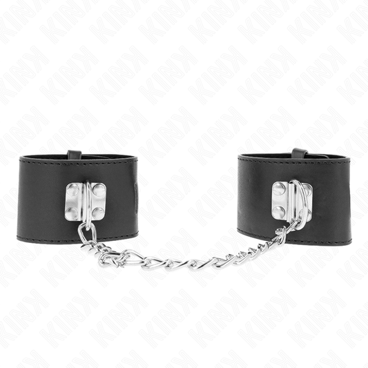 KINK - APPUI-POIGNETS FIXES AVEC CHAÎNE 30 CM ET FERMETURE PAR CADENAS NOIR RÉGLABLE 16-23 CM X 5,5 CM - Sensualia