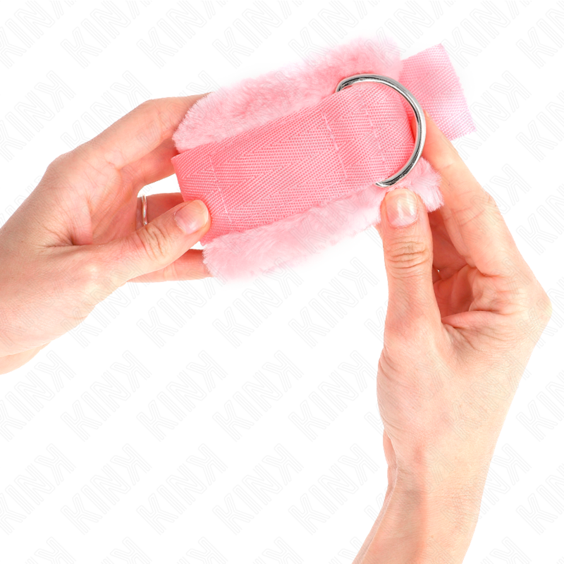 KINK - APPUI-POIGNETS DOUBLÉS DE FOURRURE ROSE RÉGLABLE 17-31 CM X 7 CM - Sensualia