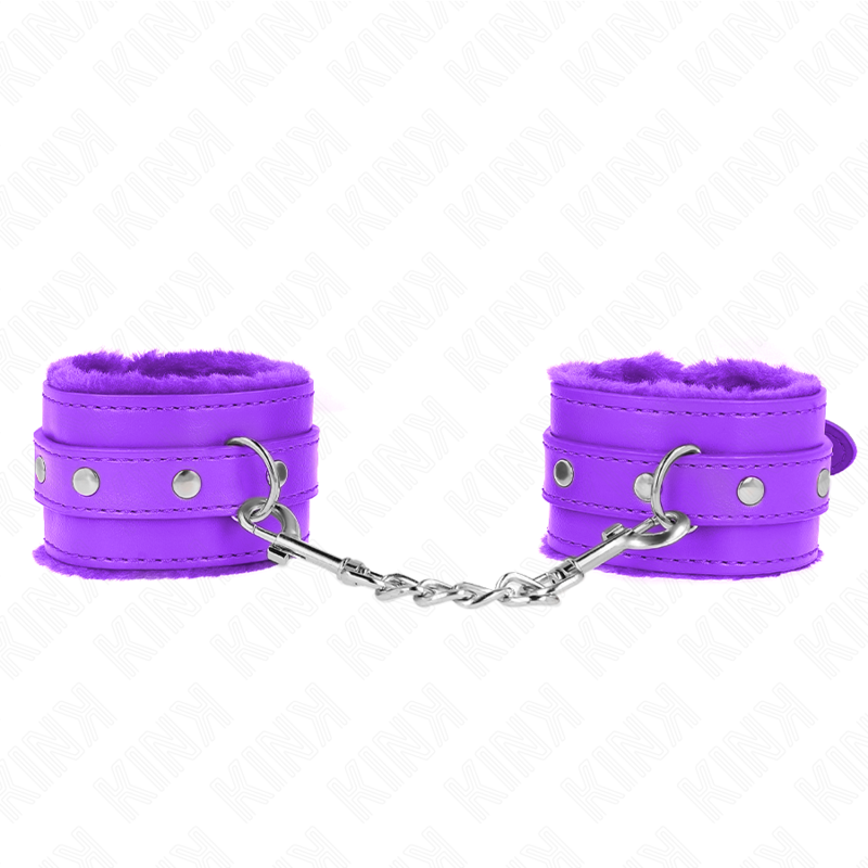 KINK - APPUI-POIGNETS DOUBLÉS DE FOURRURE PREMIUM VIOLET AVEC CEINTURE VIOLET AJUSTABLE 17-29 CM X 6 CM - Sensualia