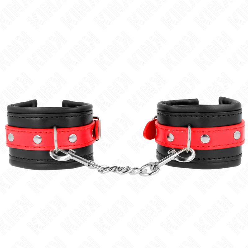 KINK - APPUI-POIGNETS NOIR AVEC CEINTURE ROUGE AJUSTABLE 17-28 CM X 6 CM - Sensualia