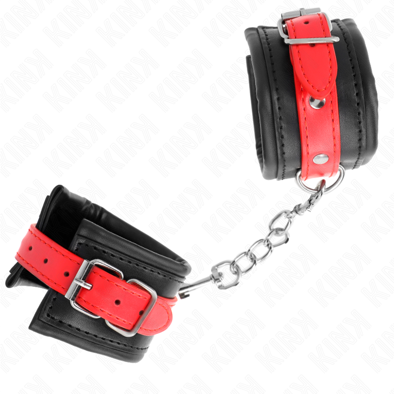 KINK - APPUI-POIGNETS NOIR AVEC CEINTURE ROUGE AJUSTABLE 17-28 CM X 6 CM - Sensualia
