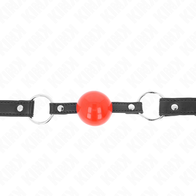 KINK - BÂILLON BALLE 4 CM AVEC SERRURE BOULE ROUGE BRACELET NOIR 60 x 2 CM - Sensualia