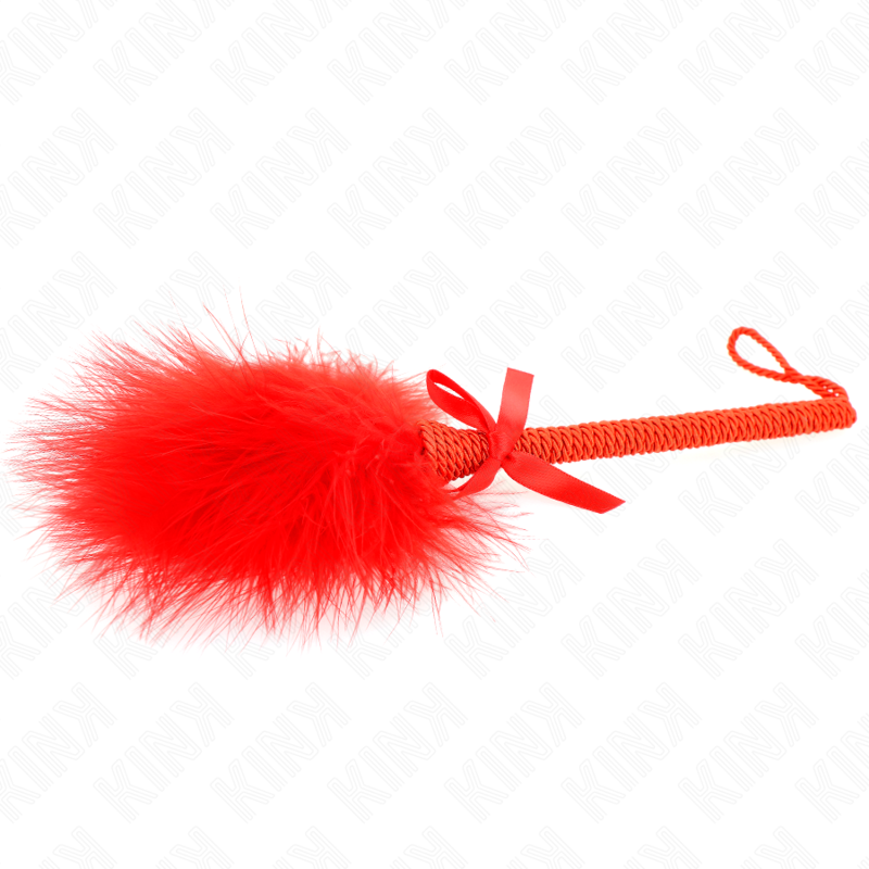 KINK - Baguette en corde de nylon avec plumes chatouillantes et noeud rouge 25 cm - Sensualia