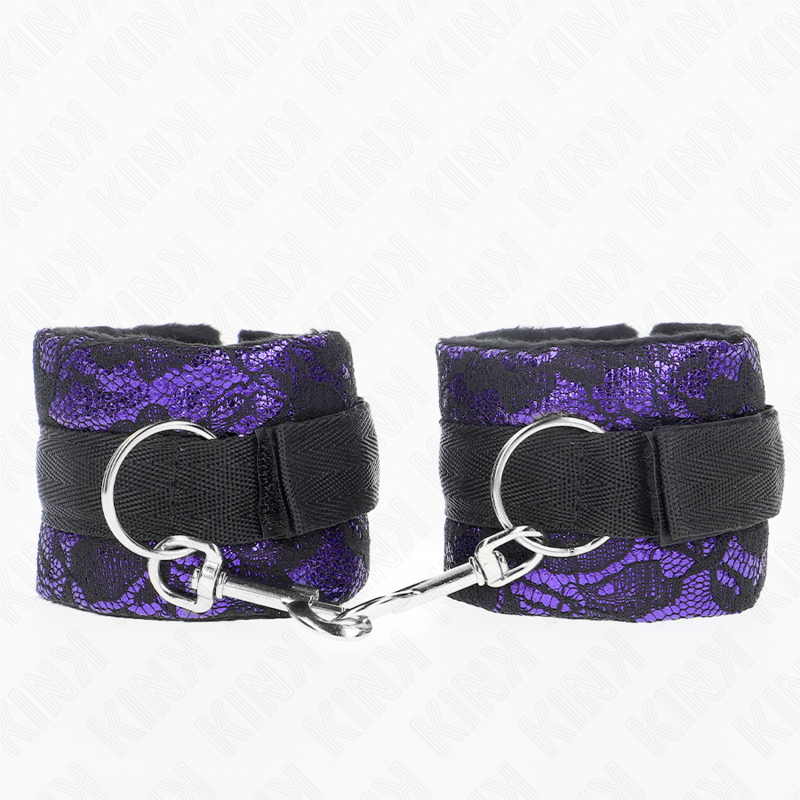 KINK - ATTENTES-POIGNETS COURTES EN DENTELLE DE VELOURS ET RELIURE EN NYLON VIOLET / NOIR 23 X 6,5 CM - Sensualia