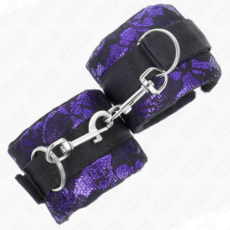 KINK - ATTENTES-POIGNETS COURTES EN DENTELLE DE VELOURS ET RELIURE EN NYLON VIOLET / NOIR 23 X 6,5 CM - Sensualia