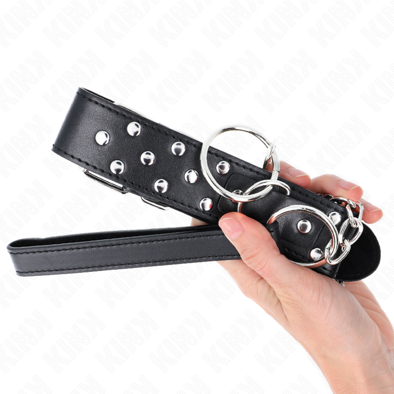 KINK - COLLIER RIVET ANNEAU AVEC CEINTURE 65 CM NOIR AJUSTABLE 36-50 CM X 3,8 CM - Sensualia