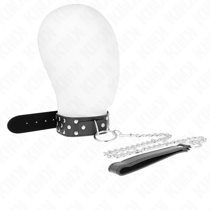 KINK - COLLIER RIVET ANNEAU AVEC CEINTURE 65 CM NOIR AJUSTABLE 36-50 CM X 3,8 CM - Sensualia