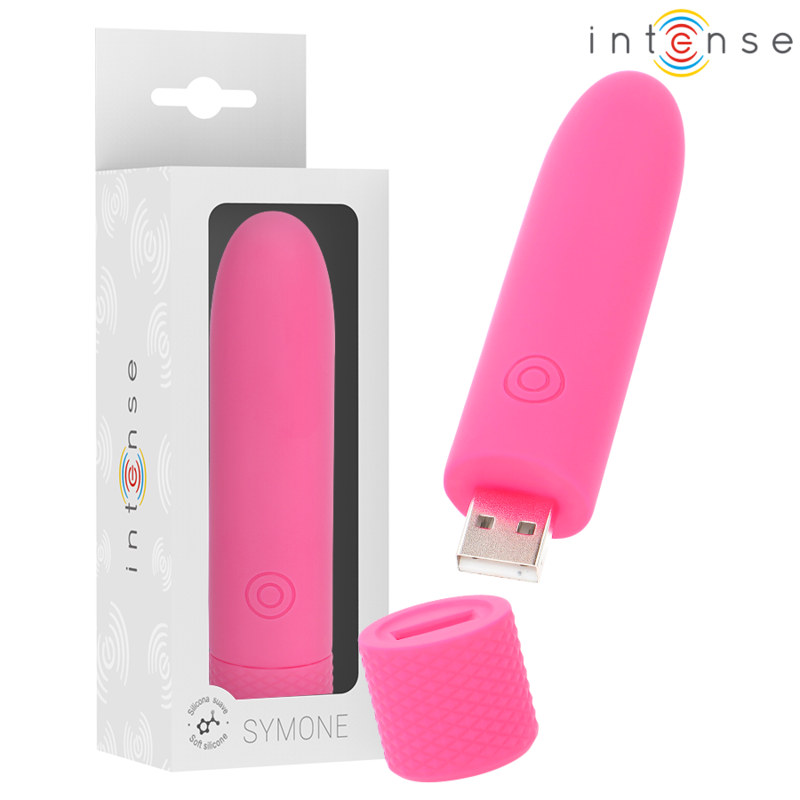 INTENSE - SYMONE BULLET VIBRANT RECHARGEABLE USB 8 VIBRATIONS ROSE 10 X 2,2 CM - Sensualia