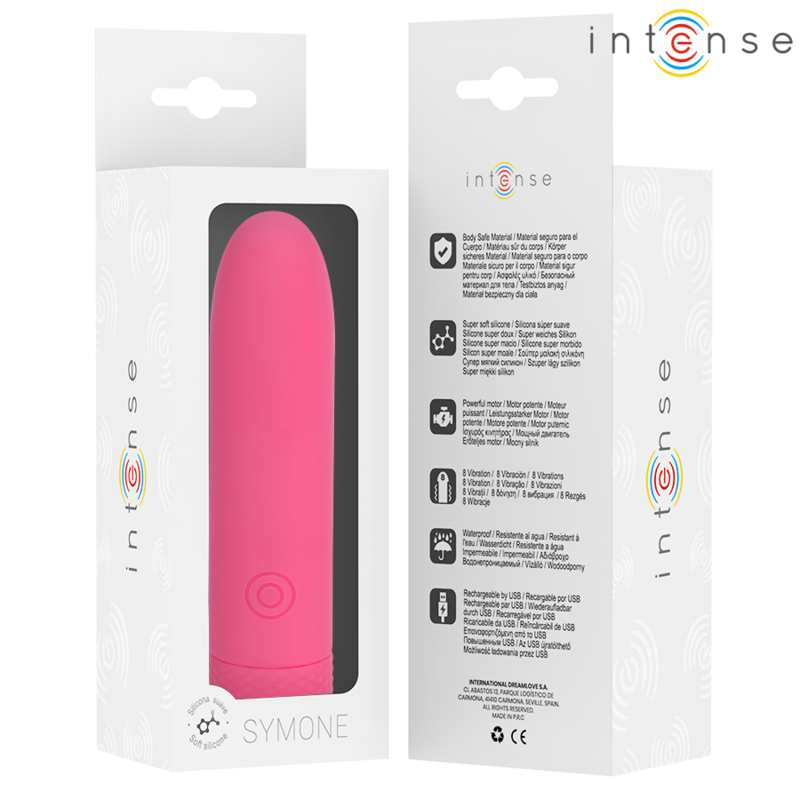 INTENSE - SYMONE BULLET VIBRANT RECHARGEABLE USB 8 VIBRATIONS ROSE 10 X 2,2 CM INTENSE FUN