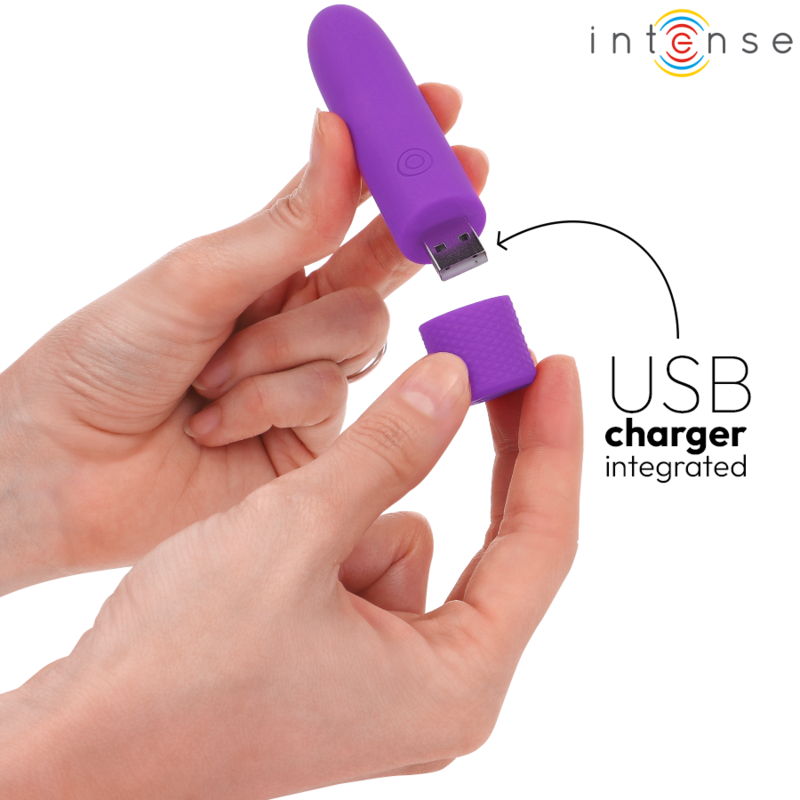 INTENSE - SYMONE BULLET VIBRANT RECHARGEABLE USB 8 VIBRATIONS VIOLET 10 X 2,2 CM - Sensualia