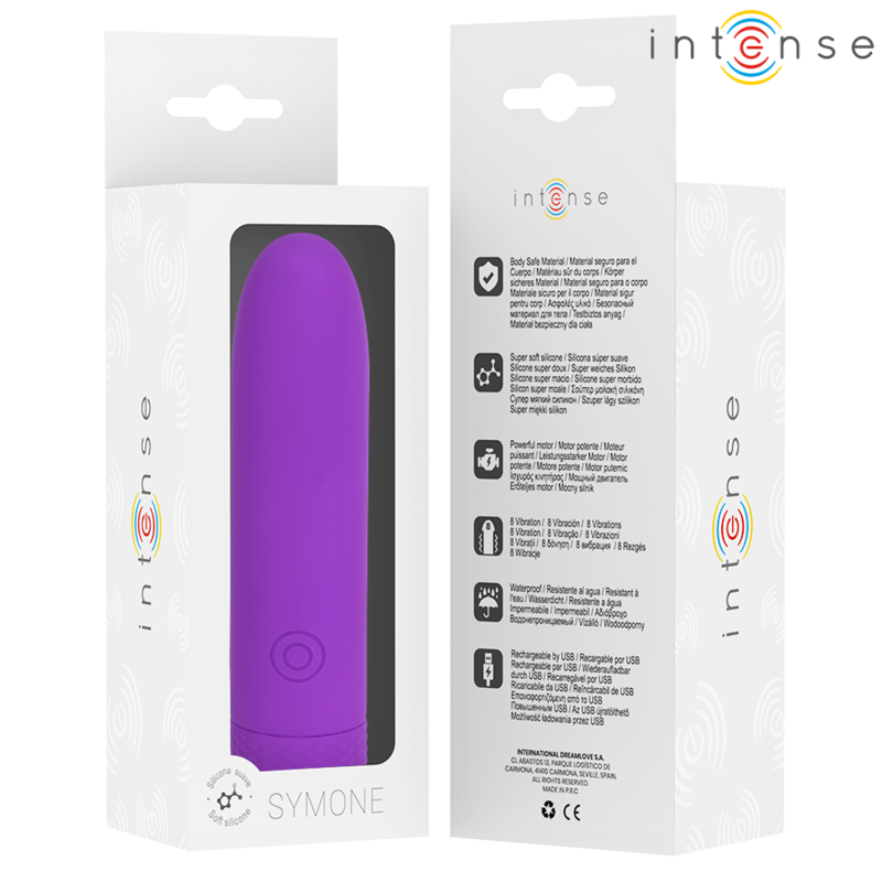 INTENSE - SYMONE BULLET VIBRANT RECHARGEABLE USB 8 VIBRATIONS VIOLET 10 X 2,2 CM - Sensualia