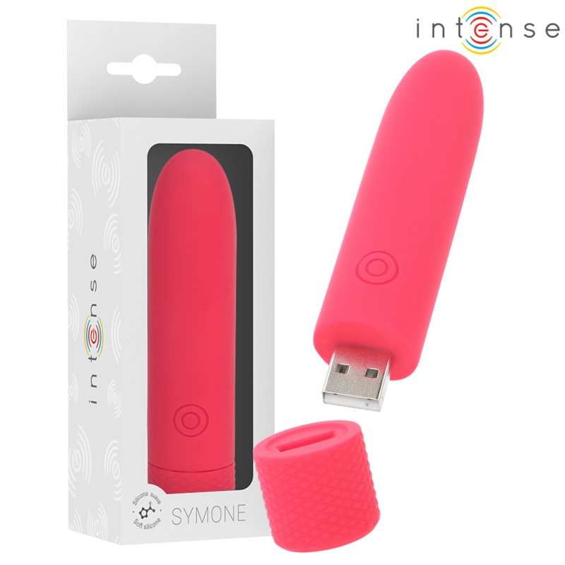 INTENSE - SYMONE BULLET VIBRANT RECHARGEABLE USB 8 VIBRATIONS ROUGE 10 X 2,2 CM - Sensualia