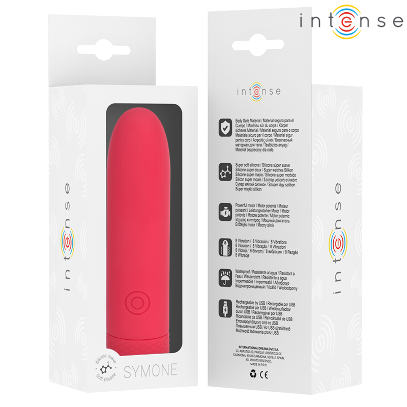 INTENSE - SYMONE BULLET VIBRANT RECHARGEABLE USB 8 VIBRATIONS ROUGE 10 X 2,2 CM - Sensualia