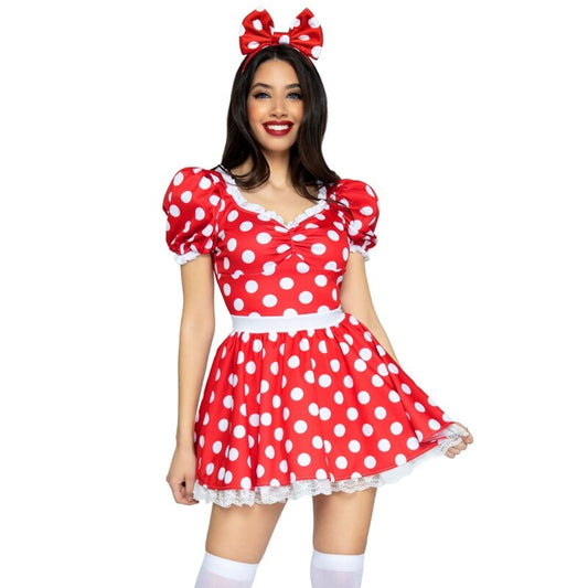 LEG AVENUE - ROBE À POIS + BANDEAU ROUGE/BLANC M - Sensualia