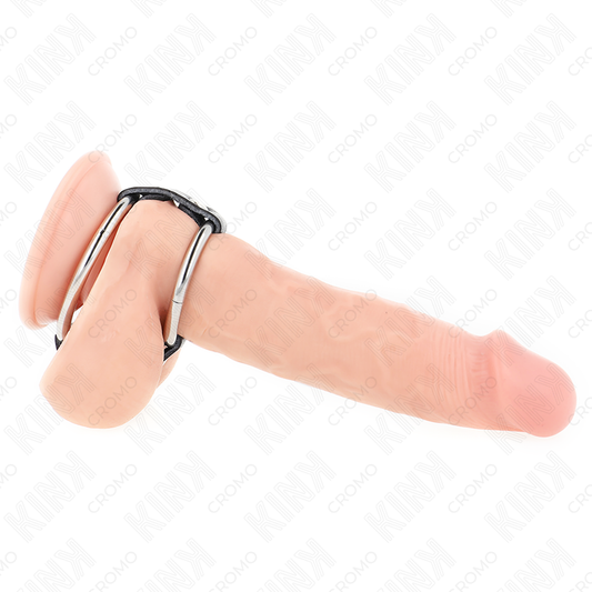KINK - DOUBLE ANNEAU PÉNIS EN MÉTAL DE 3,8 CM À 5 CM CONNECTÉ AU CUIR - Sensualia