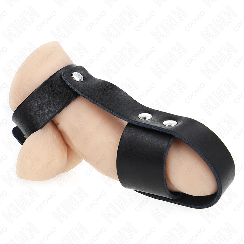 KINK - ANNEAU DE CAGE À PÉNIS EN CUIR AVEC SÉPARATEUR DE BALLES RÉGLABLE - Sensualia
