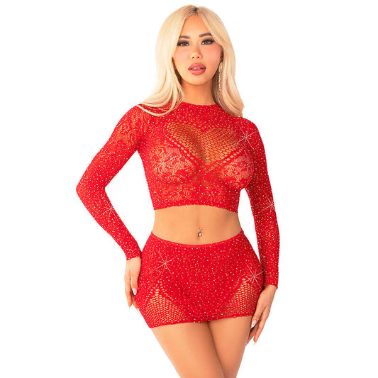 LEG AVENUE - JUPE COURTE ET MINI-JUPE EN FILET BRILLANT ROUGE LEG AVENUE DRESSES