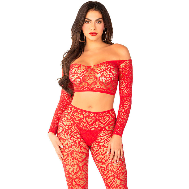 LEG AVENUE - CROP TOP + BAS ROUGE TAILLE UNIQUE - Sensualia