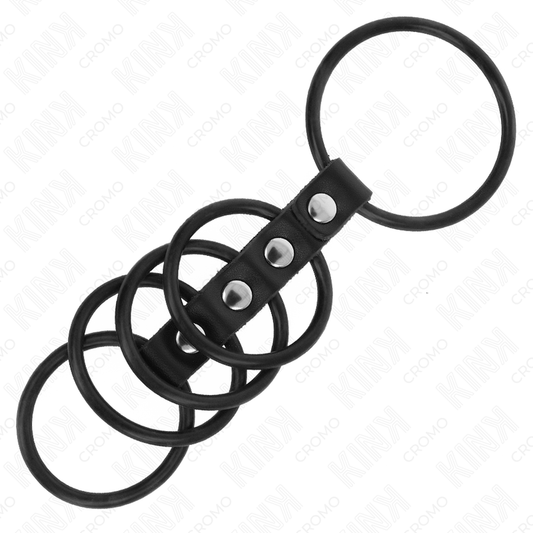 KINK - 5 ANNEAUX PÉNIS EN SILICONE DE 3,8 CM À 4,8 CM CONNECTÉS PAR DU CUIR - Sensualia