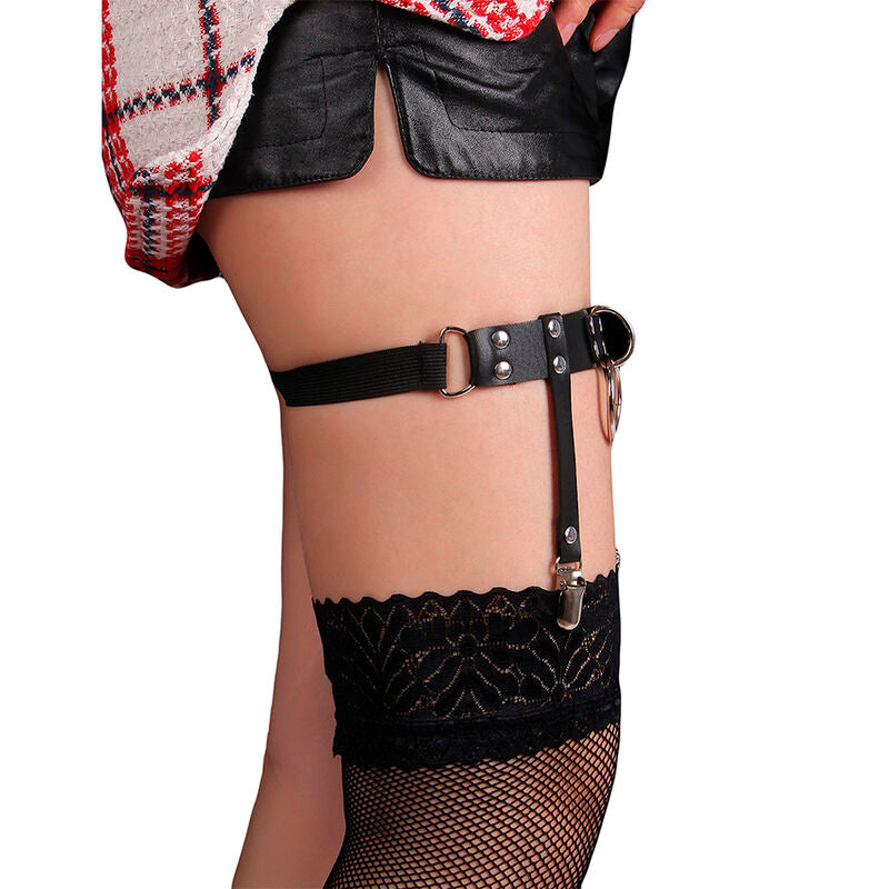 SUBBLIME - 953744 JARRETELLE PUNK EN CUIR AJUSTABLE NOIR TAILLE UNIQUE - Sensualia