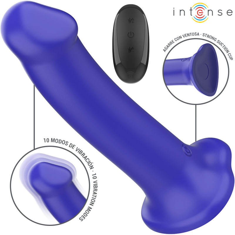 INTENSE - VICTORIA VIBRATEUR AVEC VENTOUSE 10 VIBRATIONS BLEU FONCÉ TÉLÉCOMMANDE - Sensualia