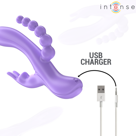 INTENSE - MIKO TRIPLE VIBRATEUR LAPIN & STIMULATEUR & ANAL 7 VIBRATIONS VIOLET - Sensualia