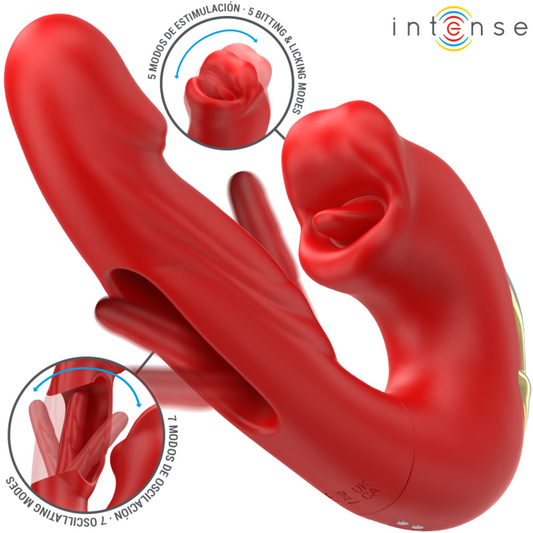 INTENSE - NATHY DOUBLE VIBRATEUR AVEC BOUCHE STIMULANTE MULTIFONCTION ROUGE - Sensualia