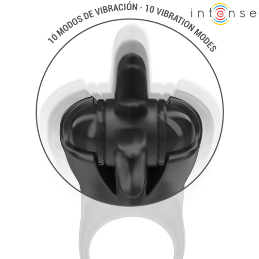 INTENSE - MABEL ANNEAU VIBRANT 10 VIBRATIONS AVEC STIMULATEUR DE CLITORIS NOIR - Sensualia