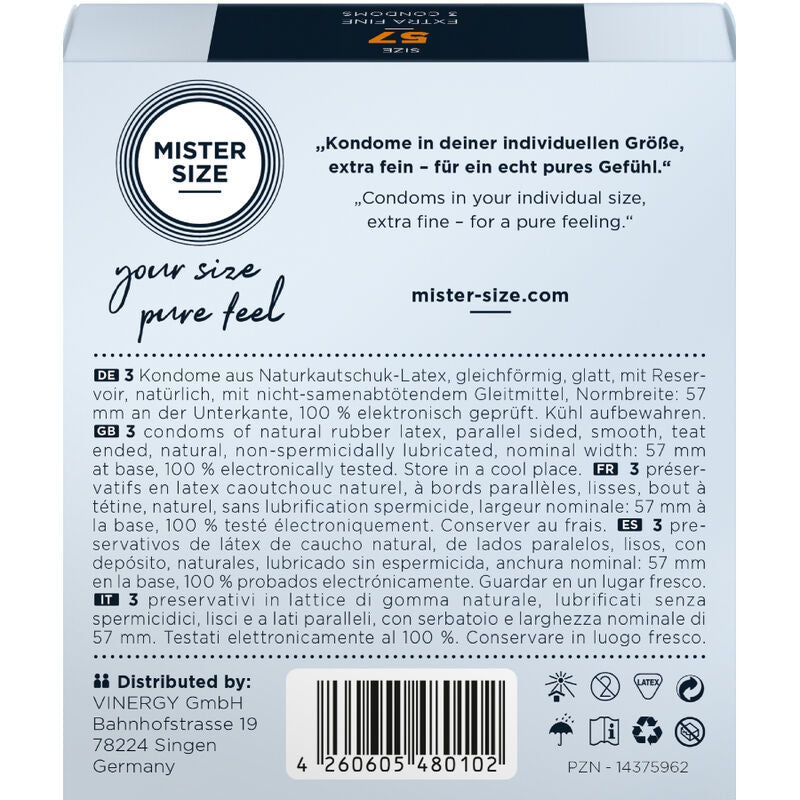 MISTER SIZE - PRÉSERVATIF TAILLE L 57 MM (3 UNITÉS) - Sensualia