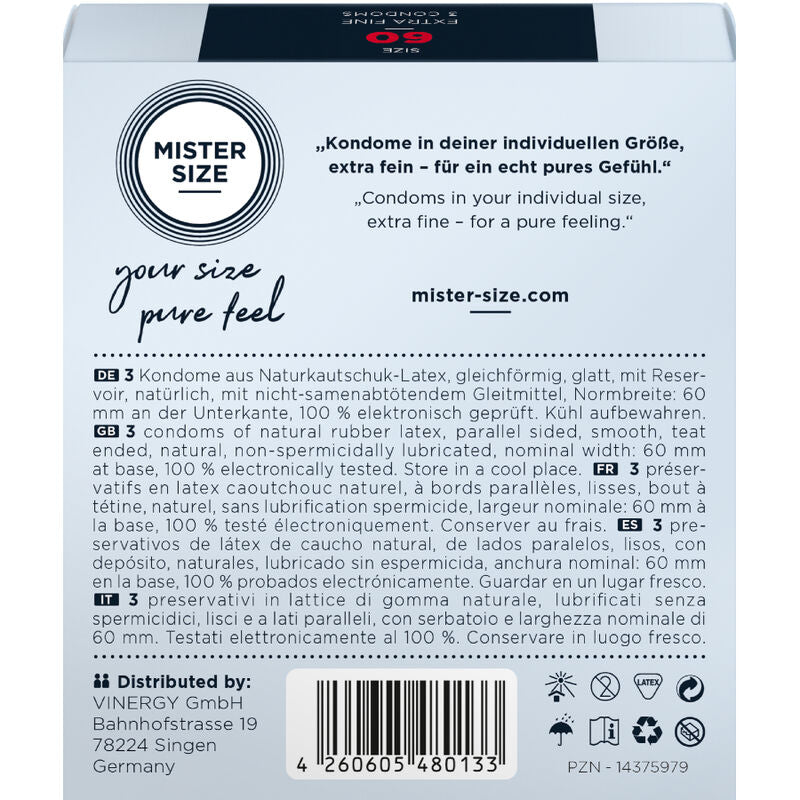 MISTER SIZE - PRÉSERVATIF TAILLE XL 60 MM (3 UNITÉS) - Sensualia