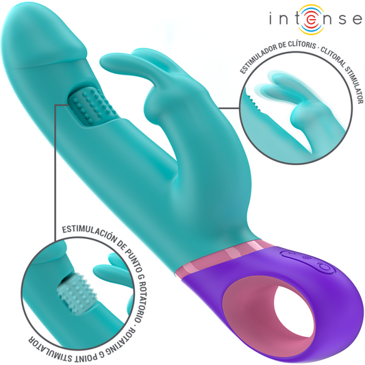 INTENSE - MONICA VIBRATEUR RABBIT AVEC STIMULATEUR DE POINT G ROTATIF BLEU - Sensualia