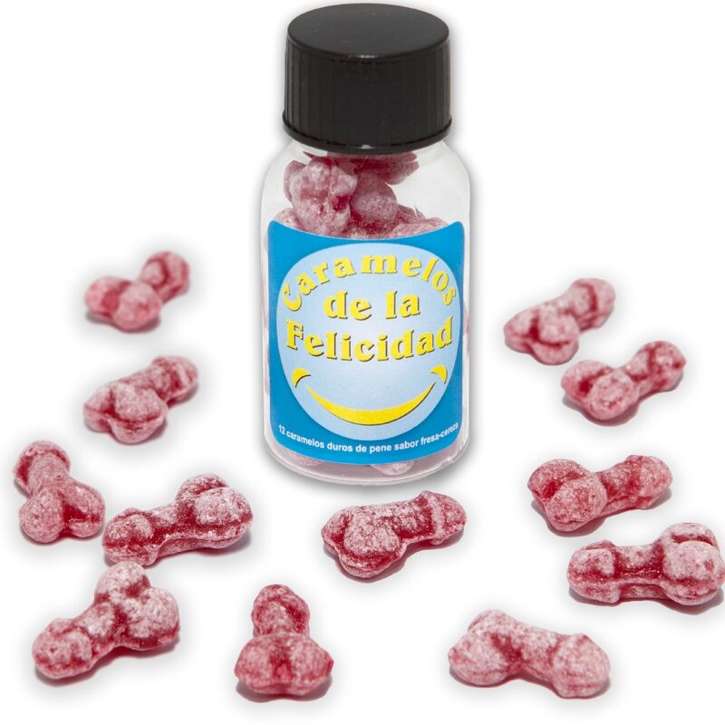 DIABLO PICANTE - POT DE 12 BONBONS HAPPY PENIS AUX FRAISE/CERISE - Sensualia
