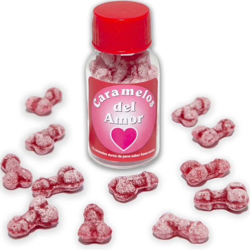 DIABLO PICANTE - 12 BONBONS D'AMOUR EN FORME DE PÉNIS FRAISE/CERISE - Sensualia