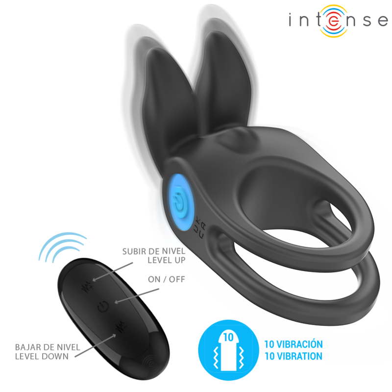 INTENSE - SAM VIBRATEUR DOUBLE ANNEAU PÉNIS 10 VIBRATIONS NOIR - Sensualia