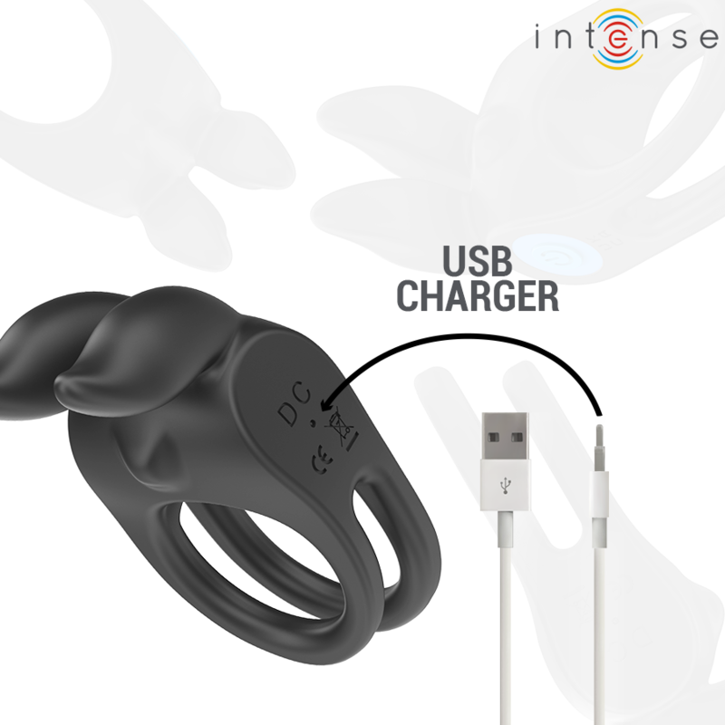 INTENSE - SAM VIBRATEUR DOUBLE ANNEAU PÉNIS 10 VIBRATIONS NOIR - Sensualia