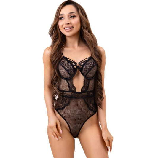 LIVCO CORSETTI FASHION - PAULA LC 20209 BODY CON ADORNOS DE ENCAJE NEGRO S/M - Sensualia