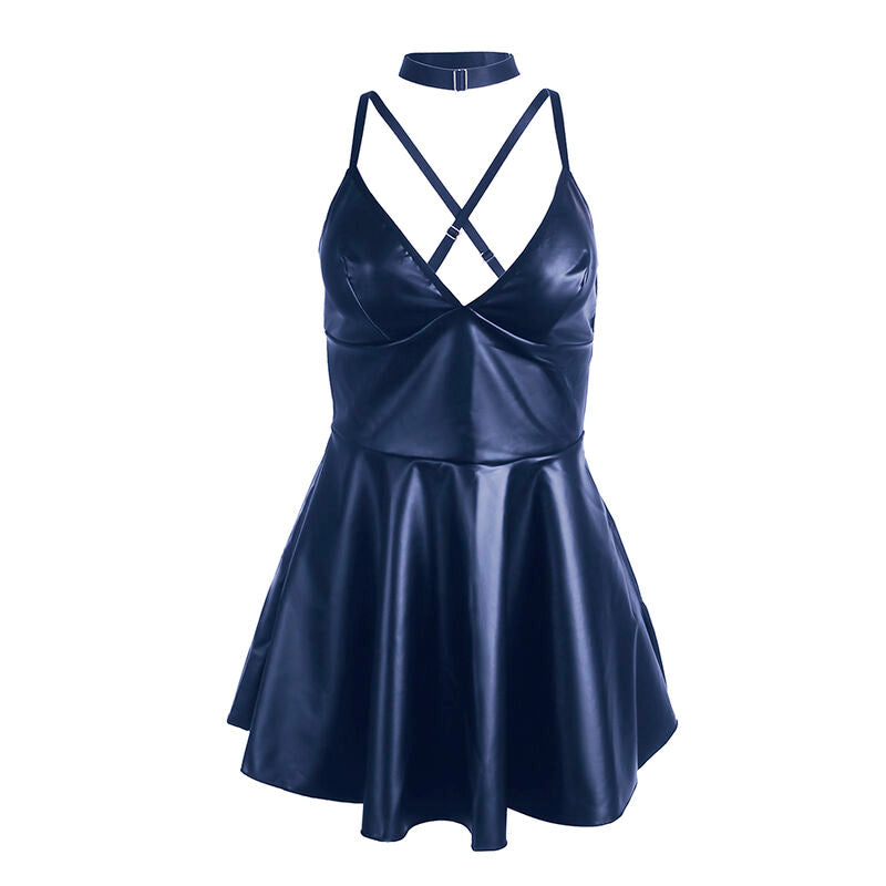 SUBBLIME - 955410 ROBE À BRETELLES EN CUIR BLEU S/M - Sensualia