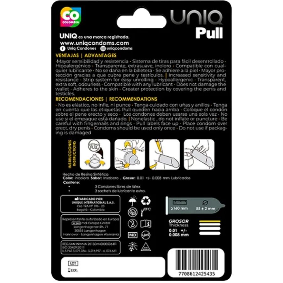 UNIQ - PULL PRESERVATIFS SANS LATEX AVEC BANDES 3 UNITES - Sensualia