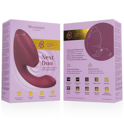 WOMANIZER - DUO NEXT STIMULATEUR CLITORIAL ET DE POINT G DOUBLE ROSE FOYER - Sensualia