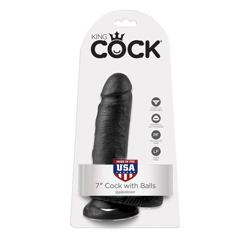 KING COCK - 7 GODE NOIR AVEC BOULES 17.8 CM - Sensualia