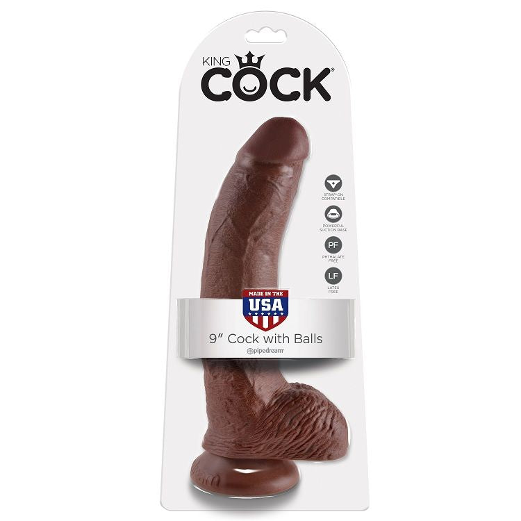 KING COCK - 9 GODE MARRON AVEC BOULES 22.9 CM - Sensualia