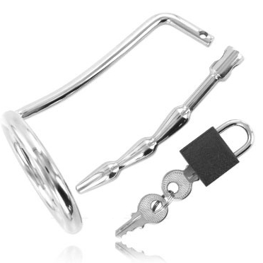 METAL HARD - ANNEAU DE TESTICULE AVEC BOUCHON DE CHASTETÉ URÉTRAL - Sensualia