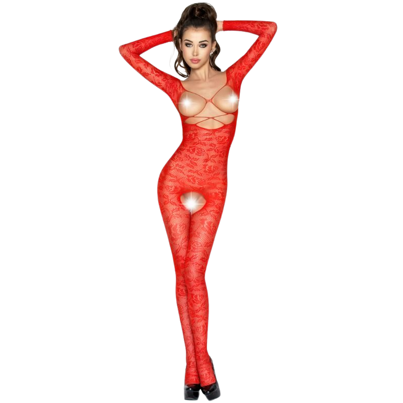 PASSION - FEMME BS031 BODYSTOCKING ROUGE TAILLE UNIQUE - Sensualia