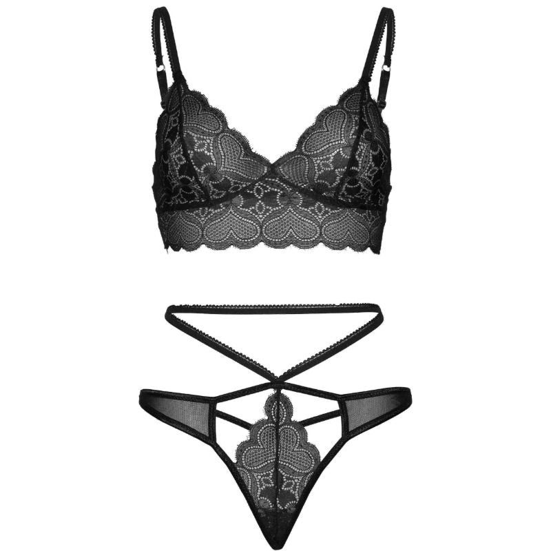 LEG AVENUE - SET 2 PIEZAS CON TANGA DOBLE TIRANTA M/L NEGRO - Sensualia